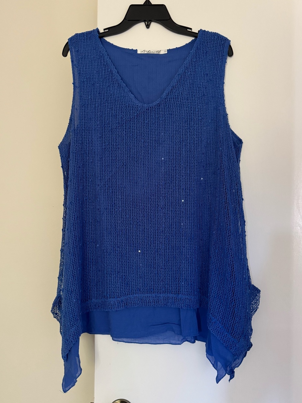 Y2K Cobalt Blue Sheer Mesh Tunic Tank Top L - XL